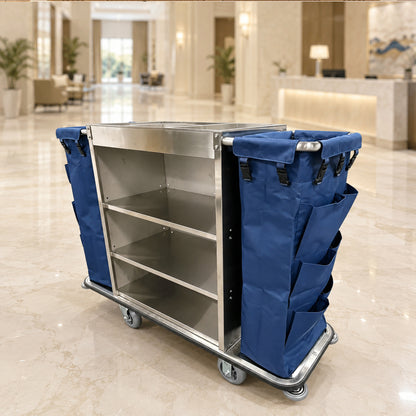 Gray Housekeeping Trolley Cart With Waste Bin
