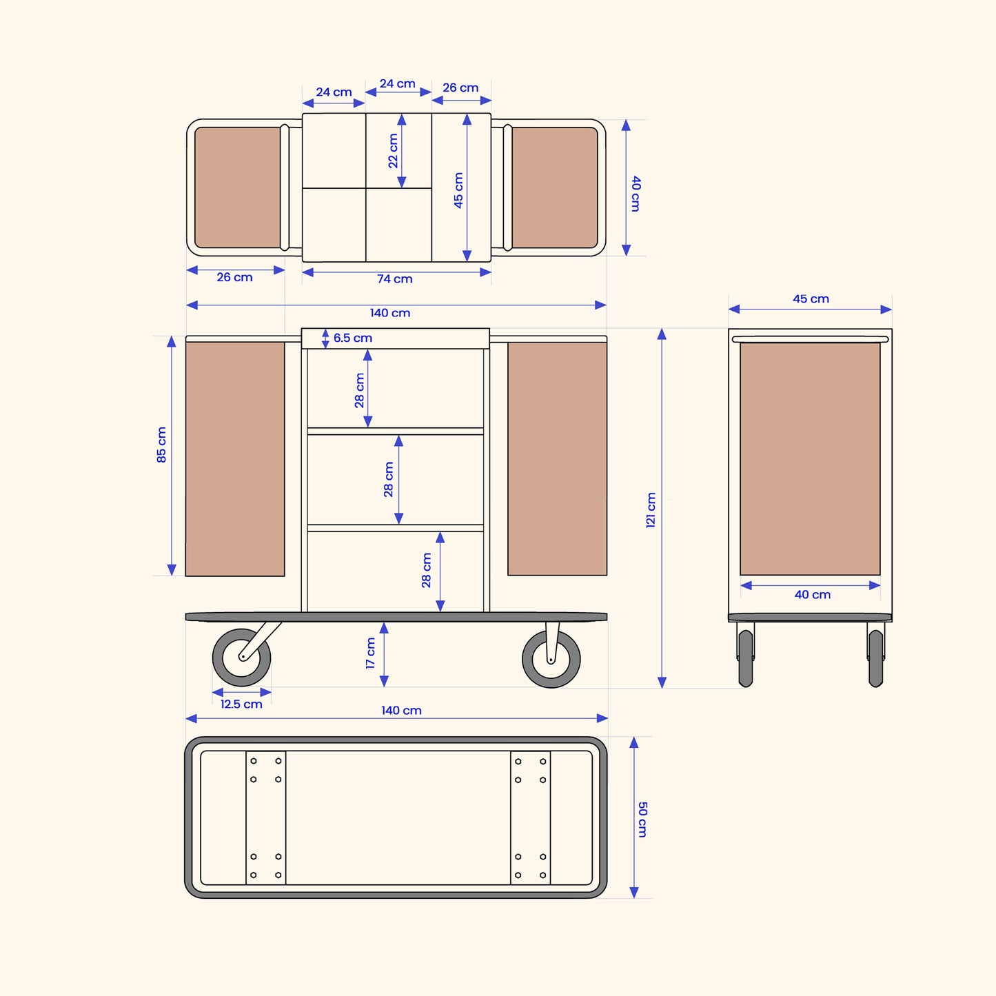Housekeeping Trolley Cart - Brown