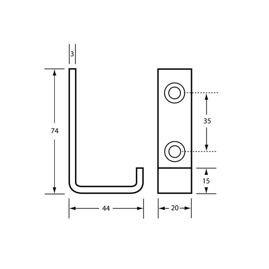 Satin SS Coat Hook Screw Fix 44mm Depth