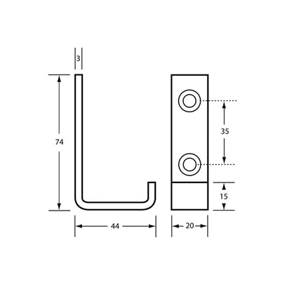 Satin SS Coat Hook Screw Fix 44mm Depth
