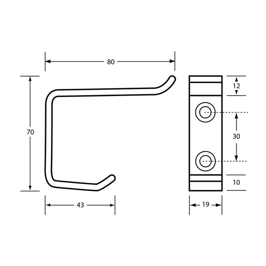 SS Hat & Coat Hook Screw Fix 20mm Depth