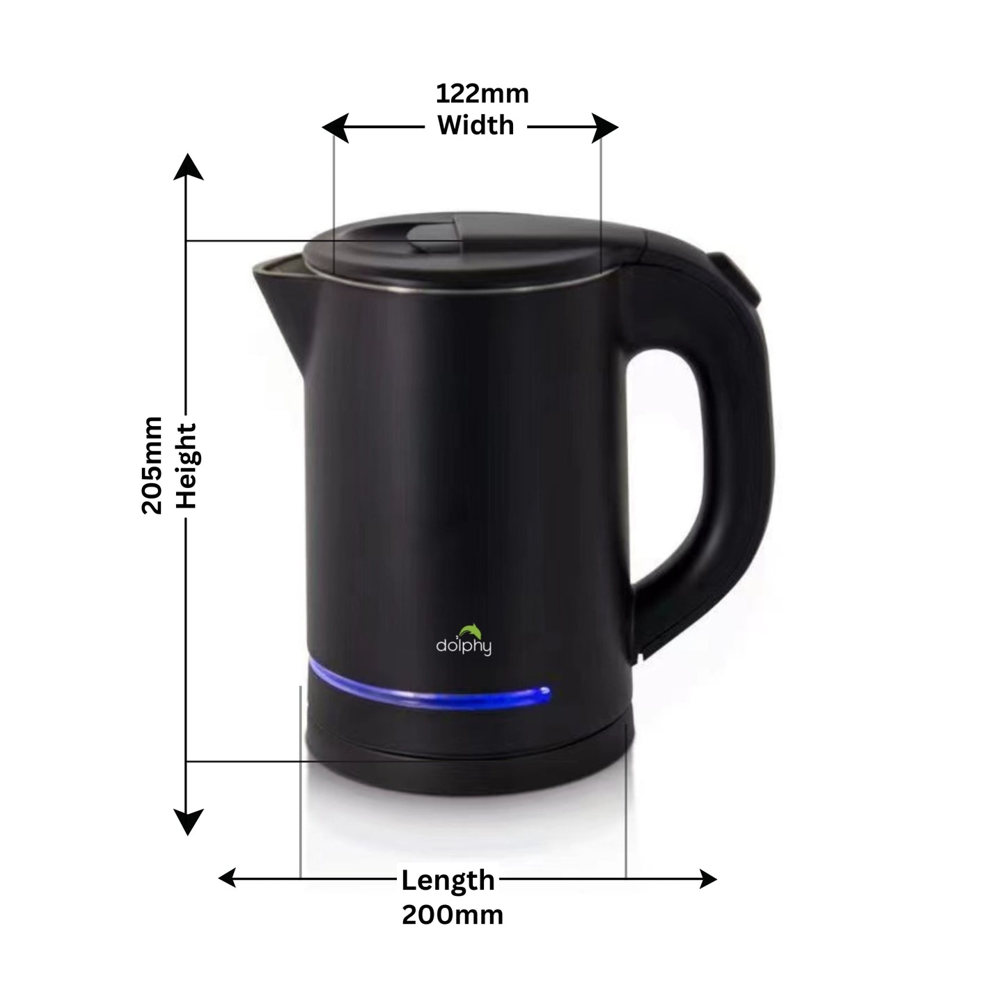 0.8L Electric Kettle Matt Black With Light Design
