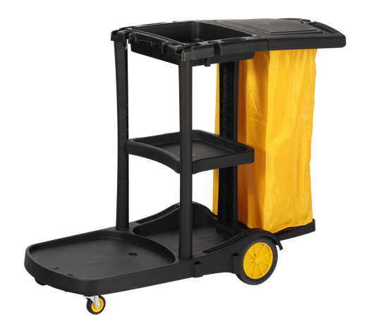 Dolphy High-Capacity Black Janitorial Cleaning Cart
