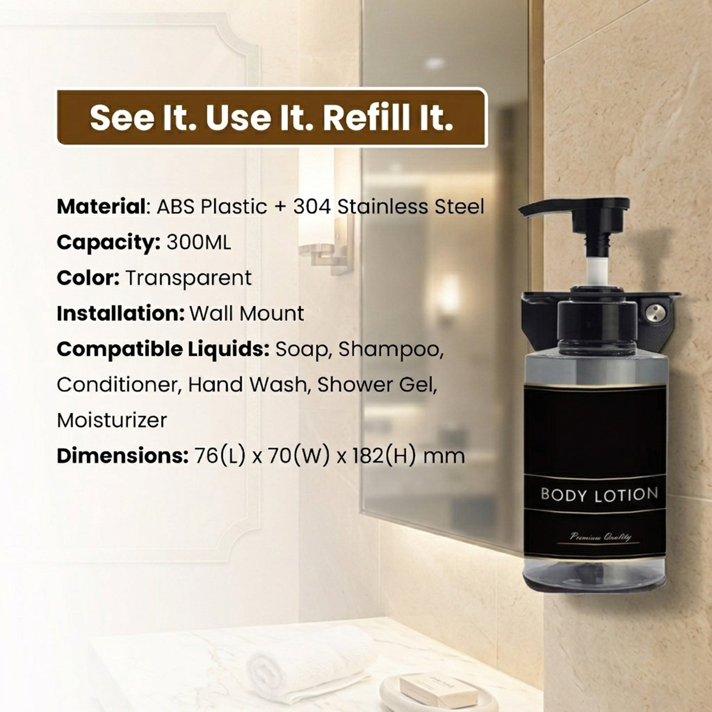 EcoFlow Refillable Soap/Shampoo Dispenser 300ml -Transparent
