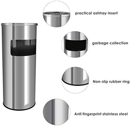 Stainless Steel Lobby Bin With Ashtray 10L