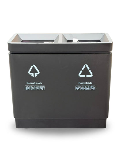 Stainless Steel Recycling Bin 60L + 60L – Matte Black Dual Compartment Design