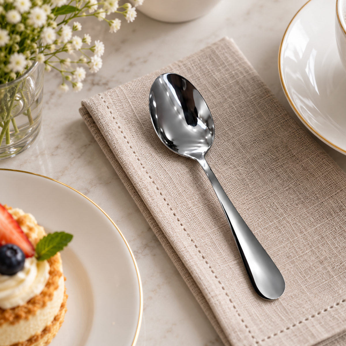 Dolphy Augusta Stainless Steel Dessert Spoon 185mm – 18/0 Grade (Pack of 12)