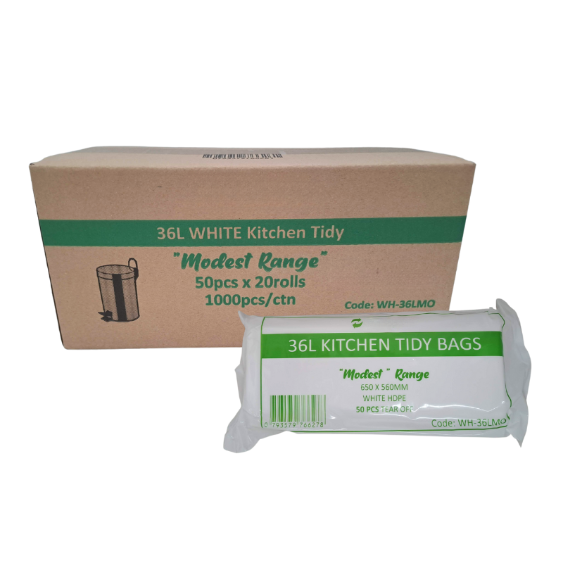 36L “Modest” Kitchen Tidy Liners – White (1000 Pack)