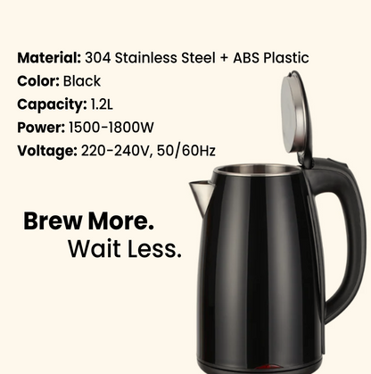 1.2L Black 1800W Electric Kettle For Hot Water