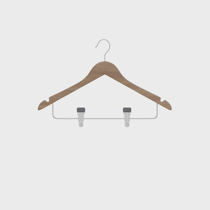 Cherry Wood Normal Cloth Hanger With 2 Clips - Natural Wood Pack