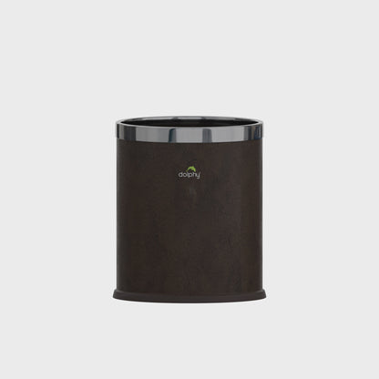 Round Leatherette Brown Room Bin