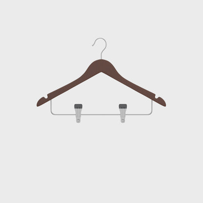 Cherry Wood Normal Cloth Hanger With 2 Clips - Brown Pack