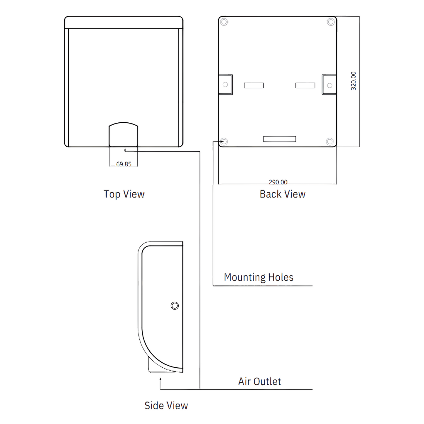 Tornado Stainless Steel Hand Dryer 1000W - Black