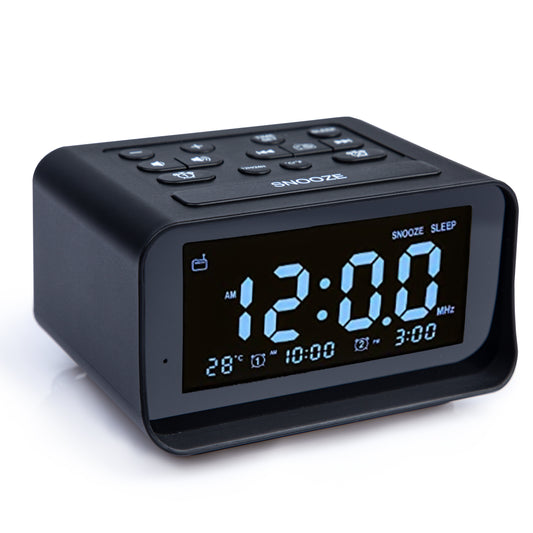 Alarm Clock with Thermometer - Black