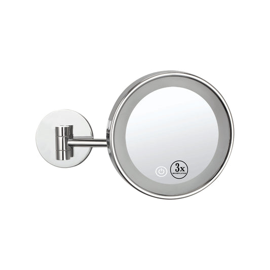 Single Arm White LED 3X Round Wall Mounted Mirror