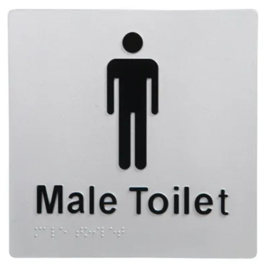 Male Toilet Braille Sign Silver / Black