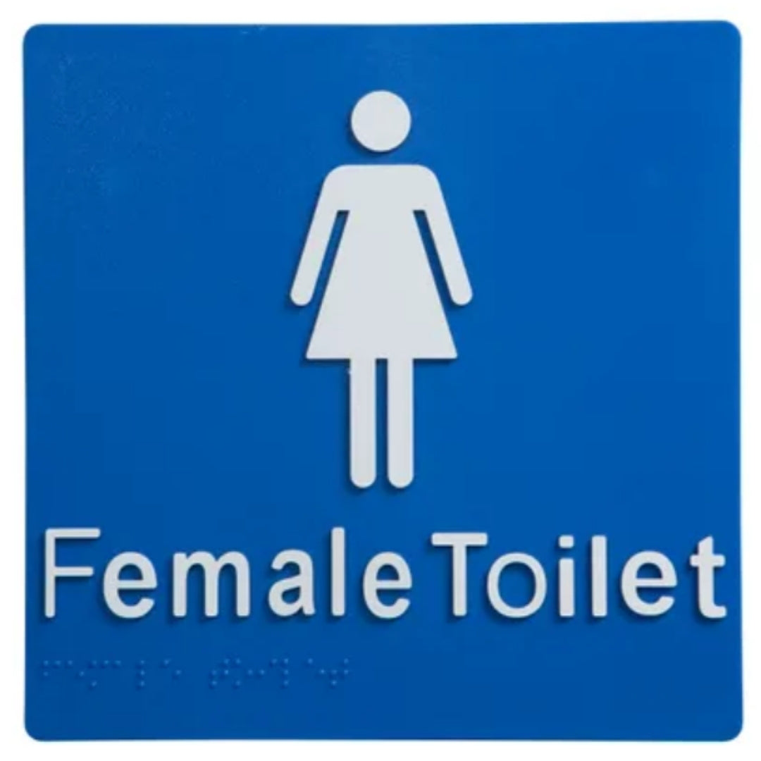 Female Toilet Braille Sign Blue / White