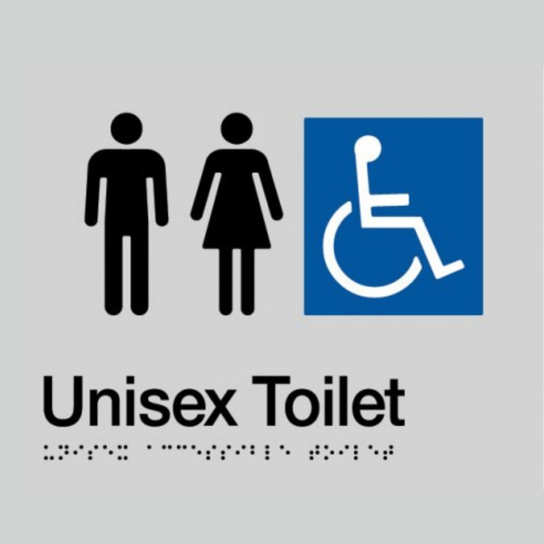 Unisex Toilet Braille Sign Silver/Black