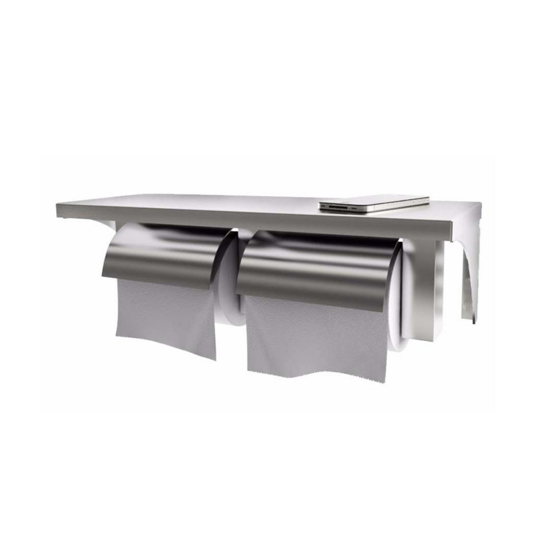 Heavy Duty Stainless Steel Twin Toilet Roll Holder with Shelf