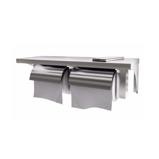 Heavy Duty Stainless Steel Twin Toilet Roll Holder with Shelf