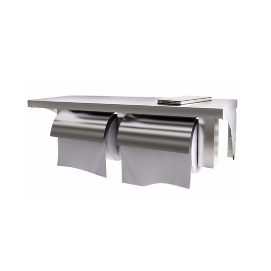 Stainless Steel Twin Toilet Roll Holder with Shelf