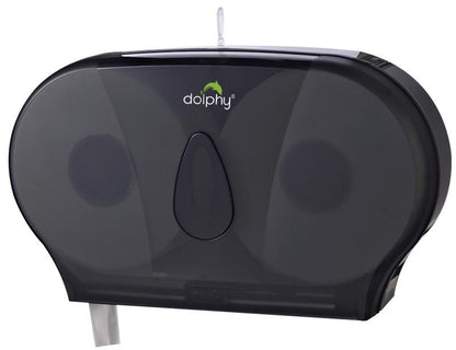 Twin Jumbo Toilet Roll Dispenser - Transparent Grey