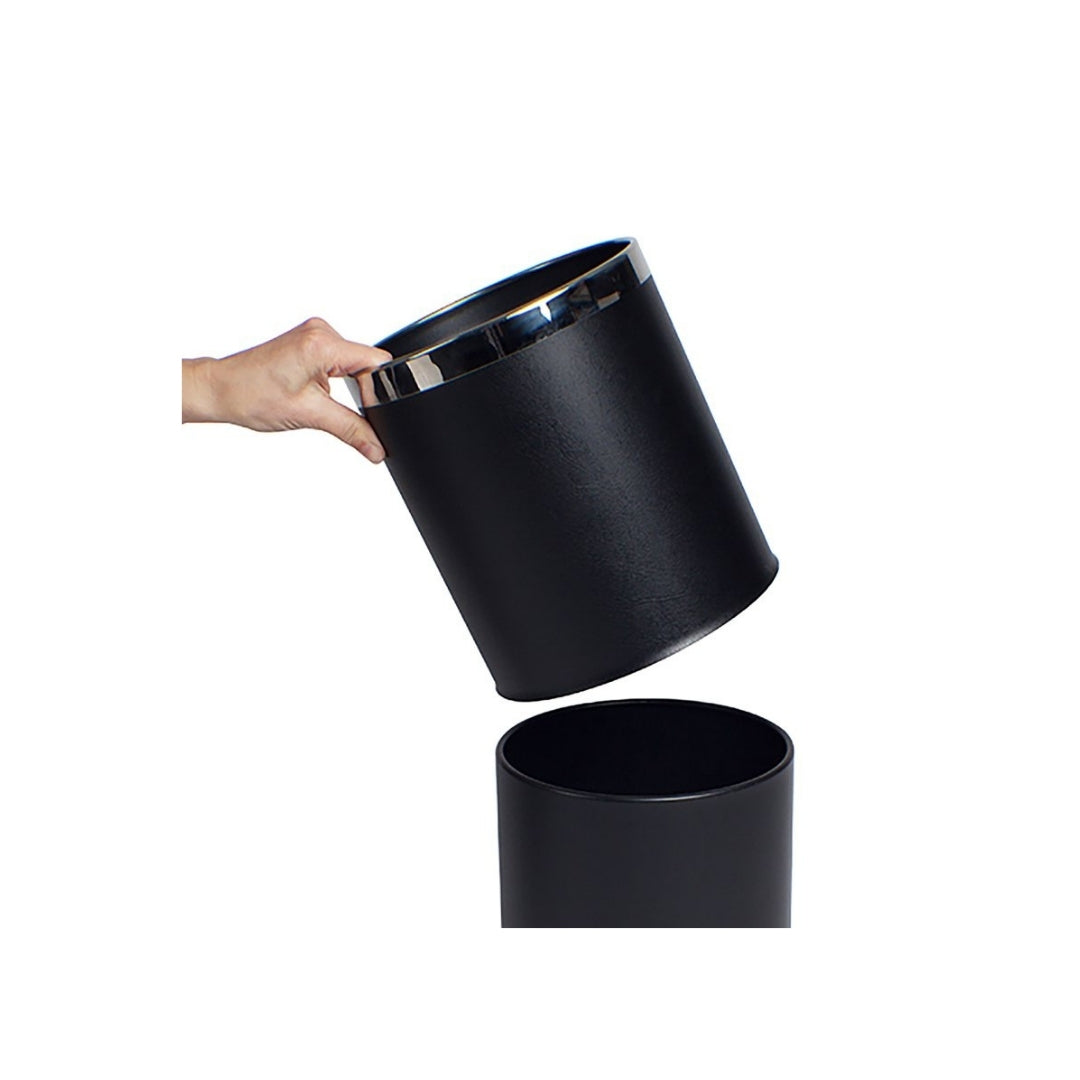 Round Leatherette Black Room Bin