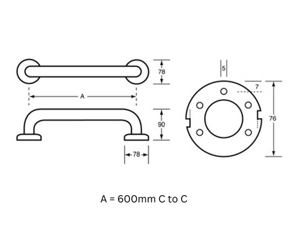 600mm Straight Grab Rail