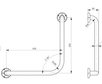 90° Ambulant Grab Rail 450x450mm