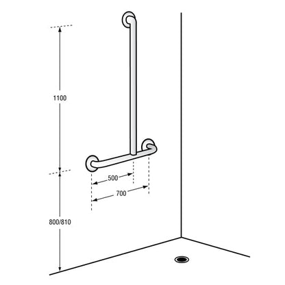 Offset Flush Mount Shower Grab Bar 1100X700mm RH