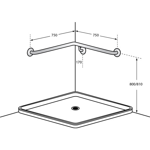 Flush Mount Shower Grab Bar 750X750mm LH