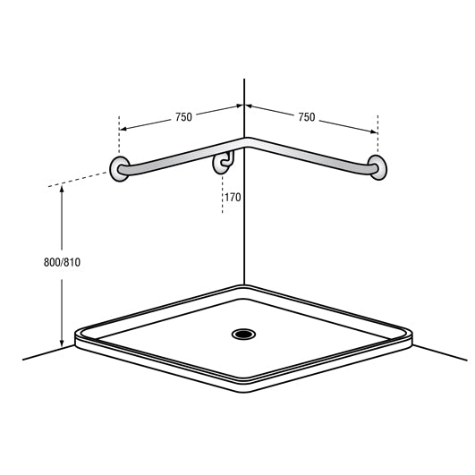 Flush Mount Shower Grab Bar 750X750mm RH